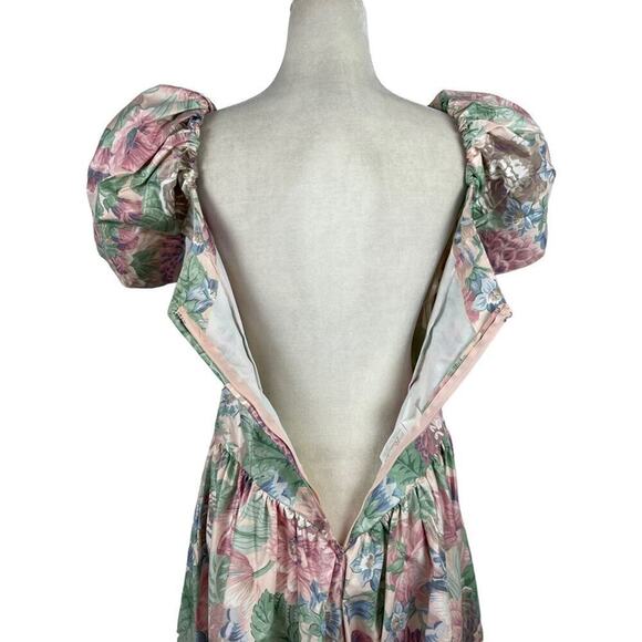 Vintage House of Bianchi Floral Victorian Prairie Midi Puff Sleeve Corset Dress - Picture 13 of 15